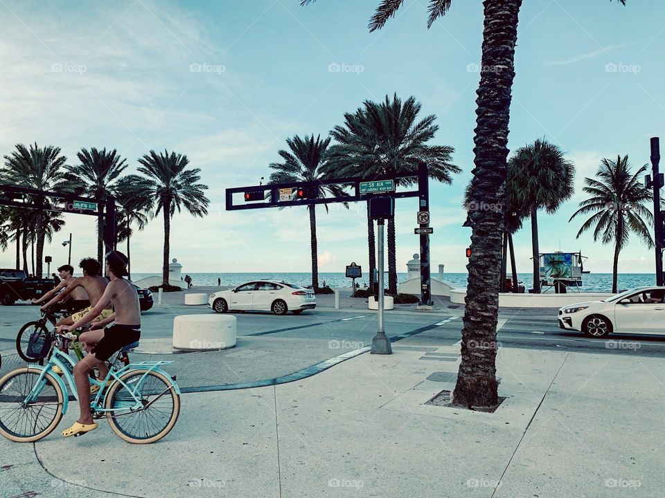 Retro colored photo of people bike riding in Florida 