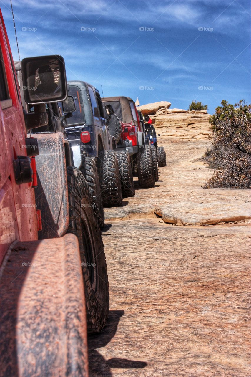 Jeeps in a row, tire view