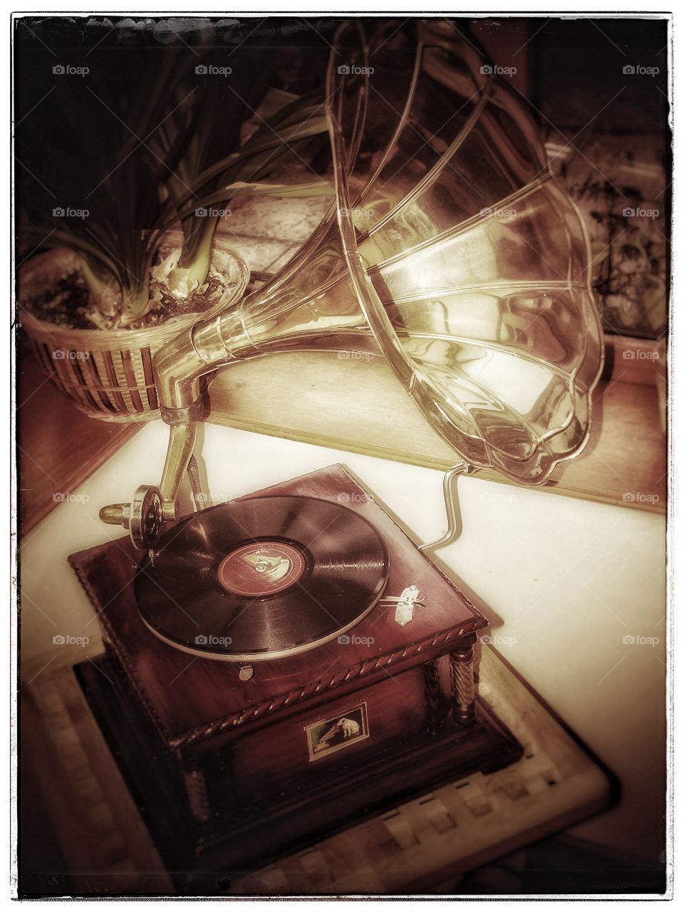 Gramophone . Old windup his masters voice gramophone 