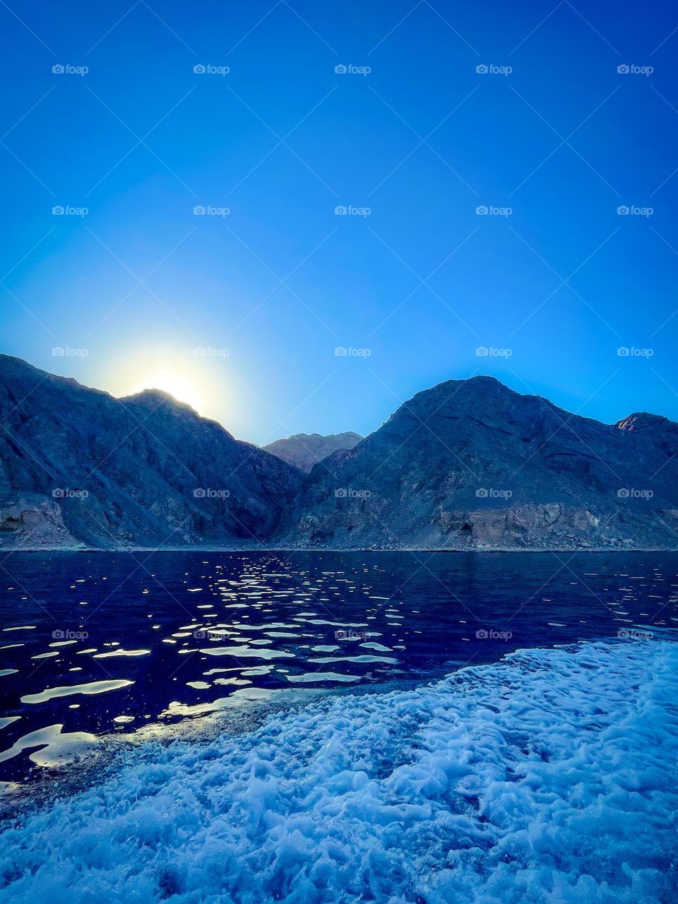 Blue Lagoon Dahab, Egypt. Sunset behind the mountains.