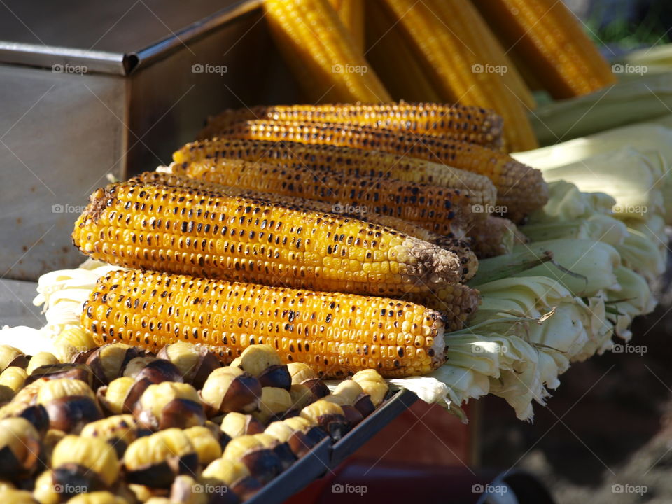 grilled sweet corn and chestnuts, street food