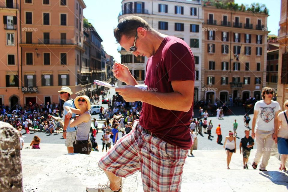 Tourist looking at a map