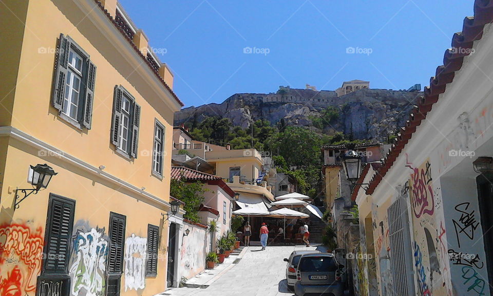 shot walking Acropolis view