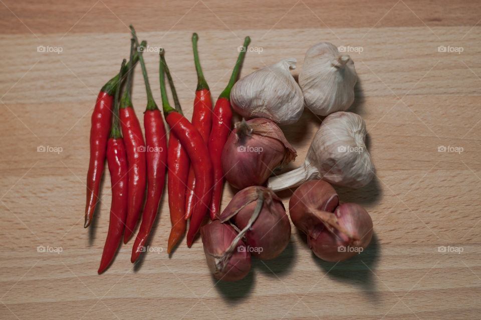 Basic ingredient for Thai food, Chili, Shallot and Garlic