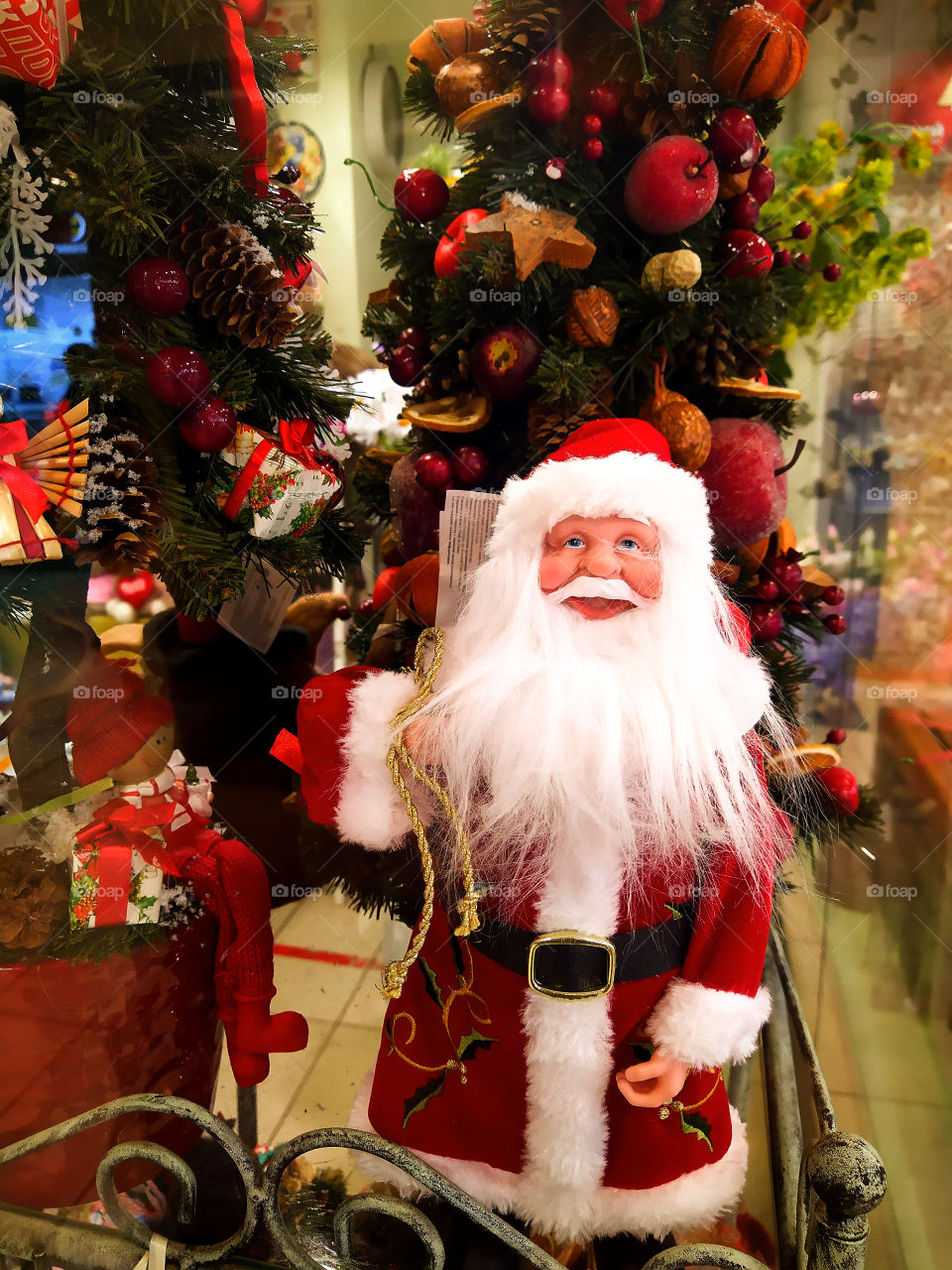 Santa Claus and decorated Christmas tree