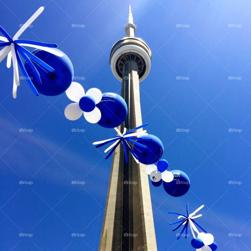 CN Tower Toronto Canada. Toronto Blue Jays celebration around the CN Tower