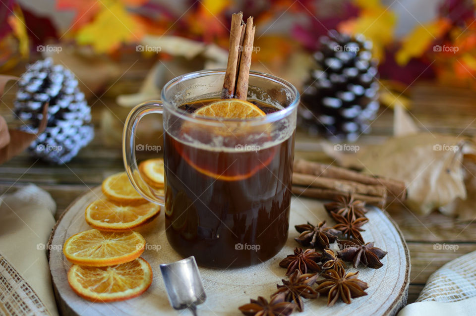 hot herbal tea on an autumn evening