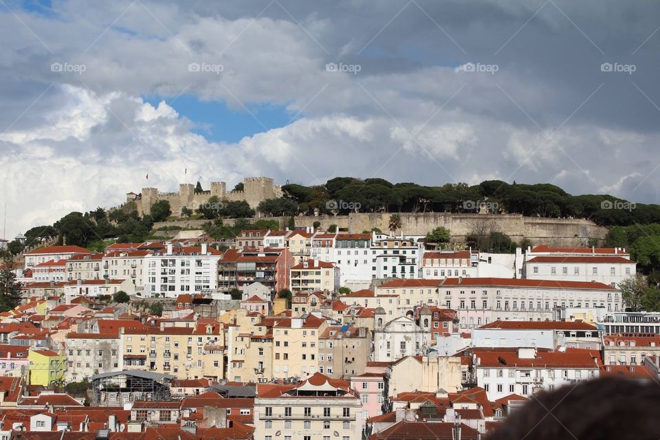 Castelo Sao Jorge. Shot of the castle at the top of Lisbon