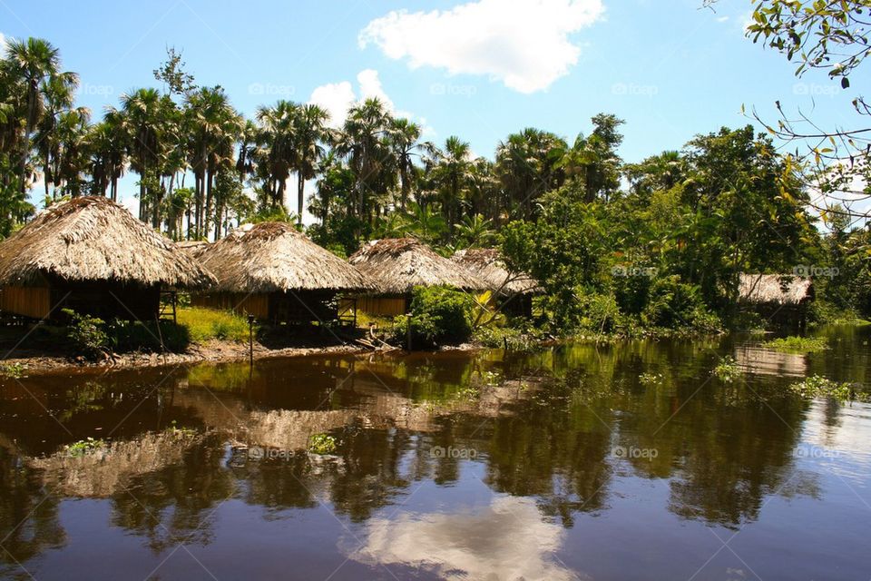 Huts in the tropical jungle in Venezuela