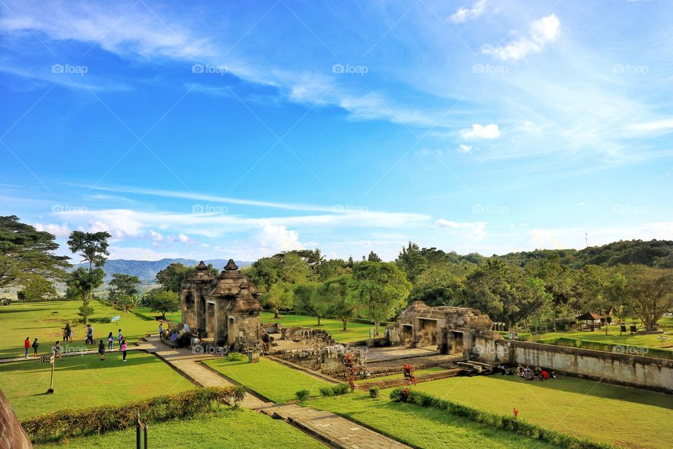 Beautiful landscape of ratu boko archaelogical site when the sun shines