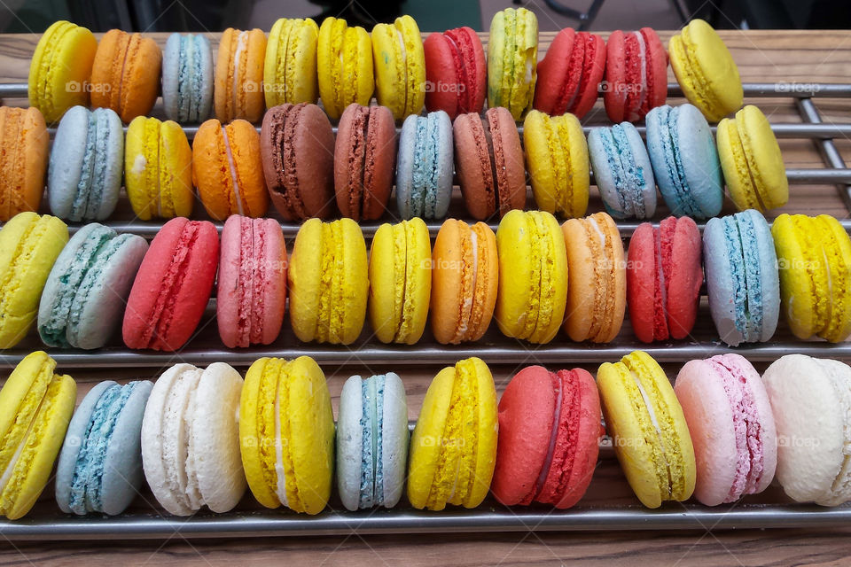 Sweet colorful macaroons. small caffee