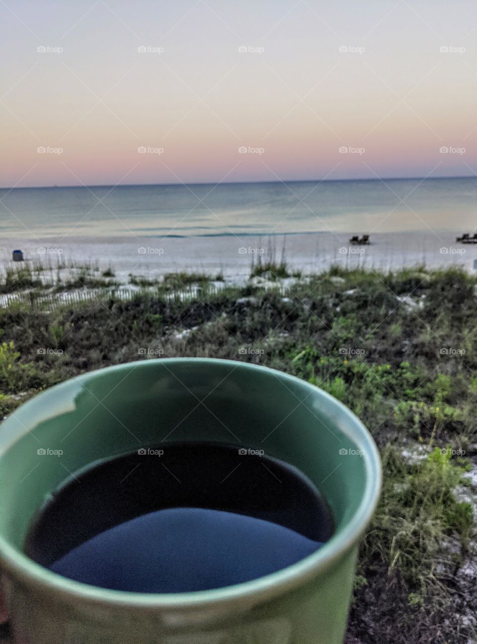 coffee, sunrise and the beach