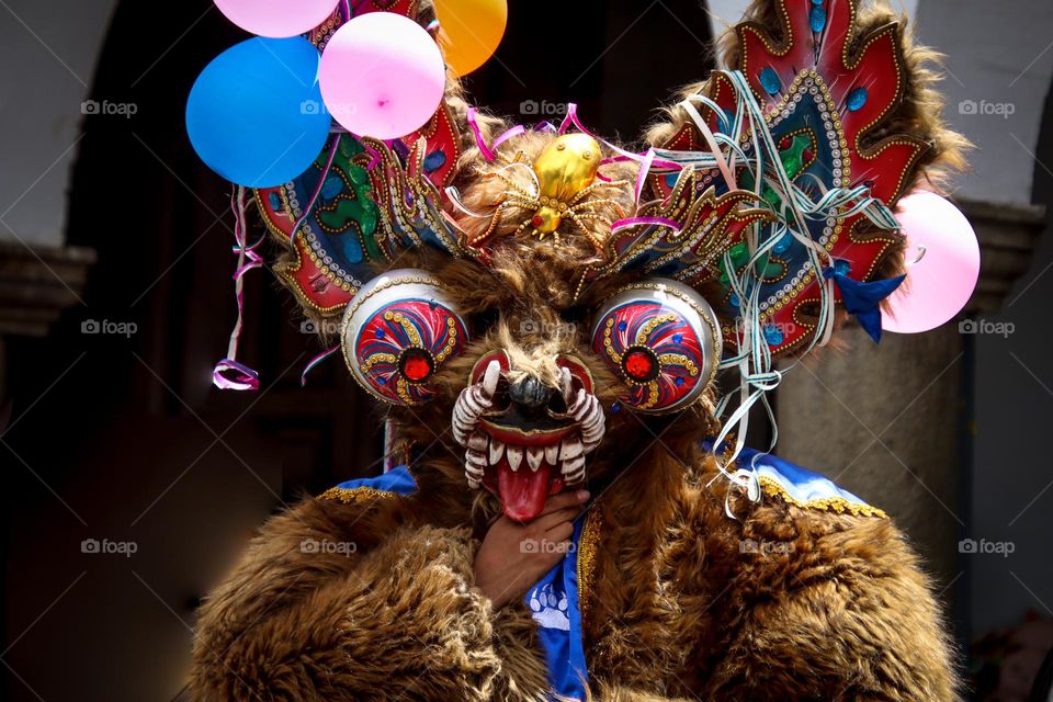 Person in a costume of a bear, South America