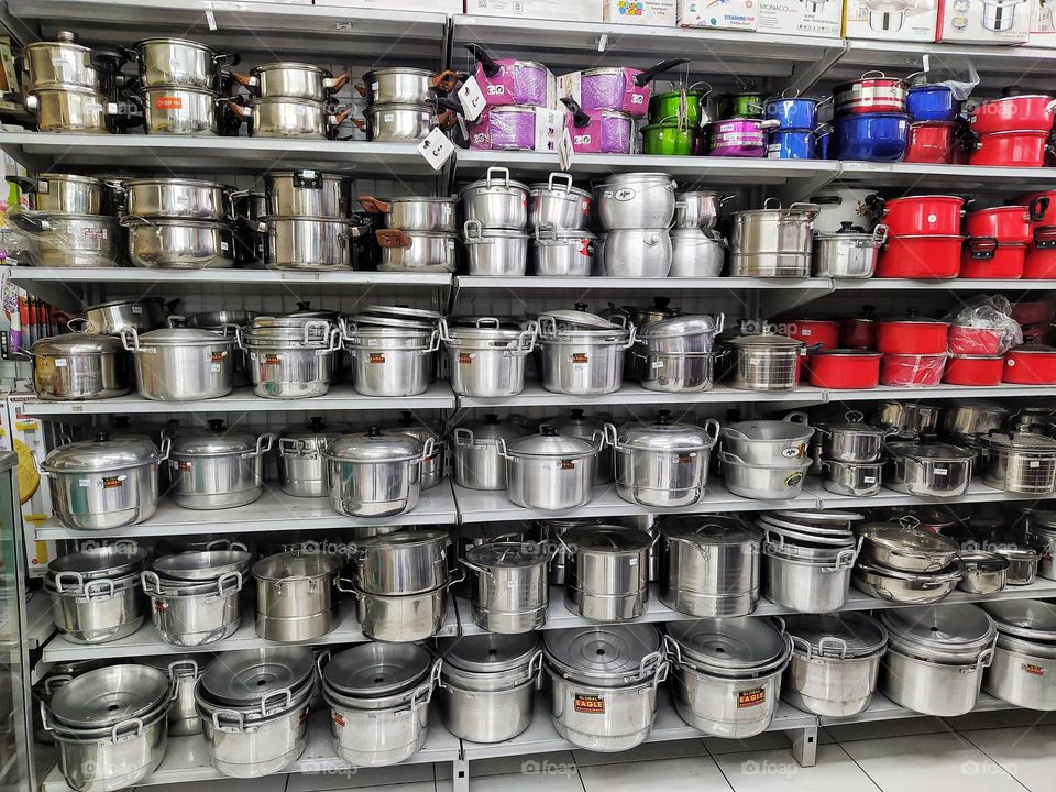 The pots and pans on display at the convenience store