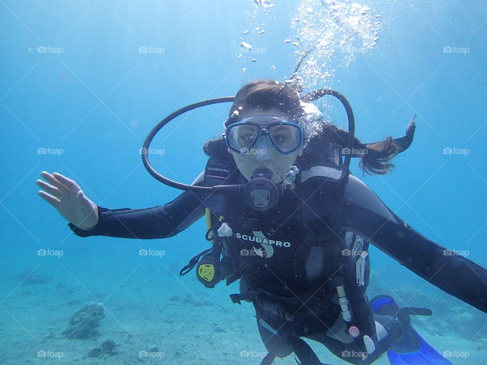 Girl scuba diving