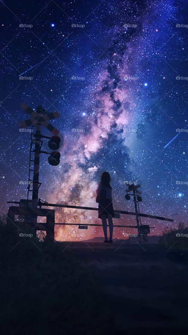 Beautiful view with a girl at night.sky at night view.