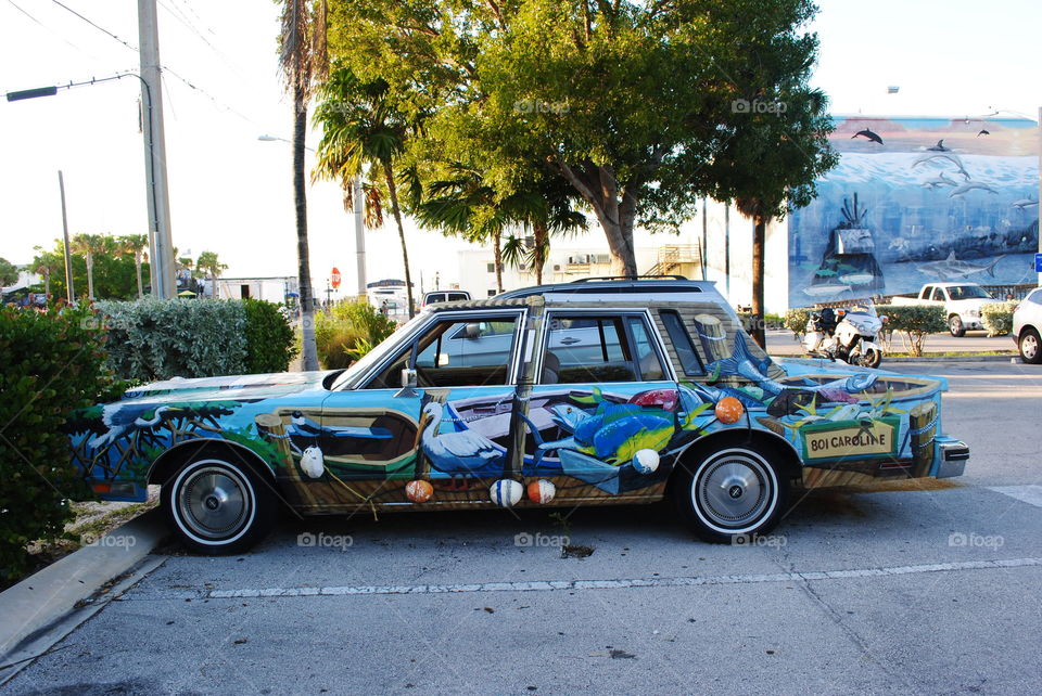 A colorful painted car in Key West, Florida