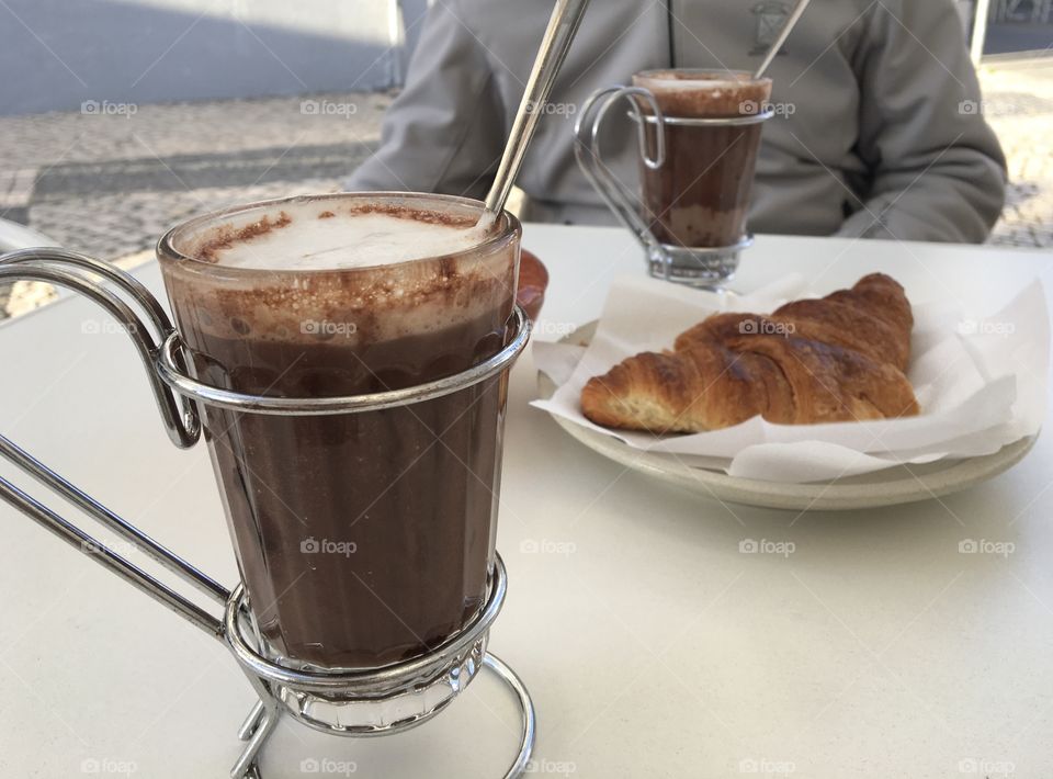 Chocolate time with croissant for a nice break