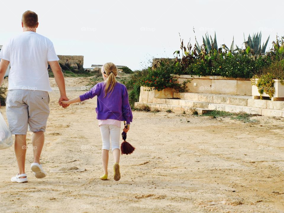 Beach. Family trip to Spain. Going to the beach.