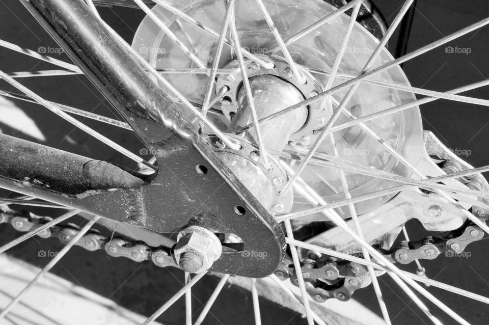 The spokes. Black and white close up