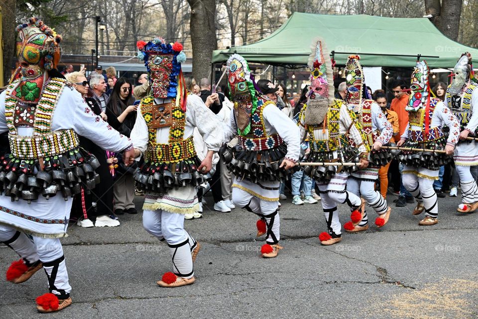 Kukeri Dance. Kukeri are elaborately costumed Bulgarian Men, who Perform Traditional Rituals Intended to Scare Away Evil Spirits