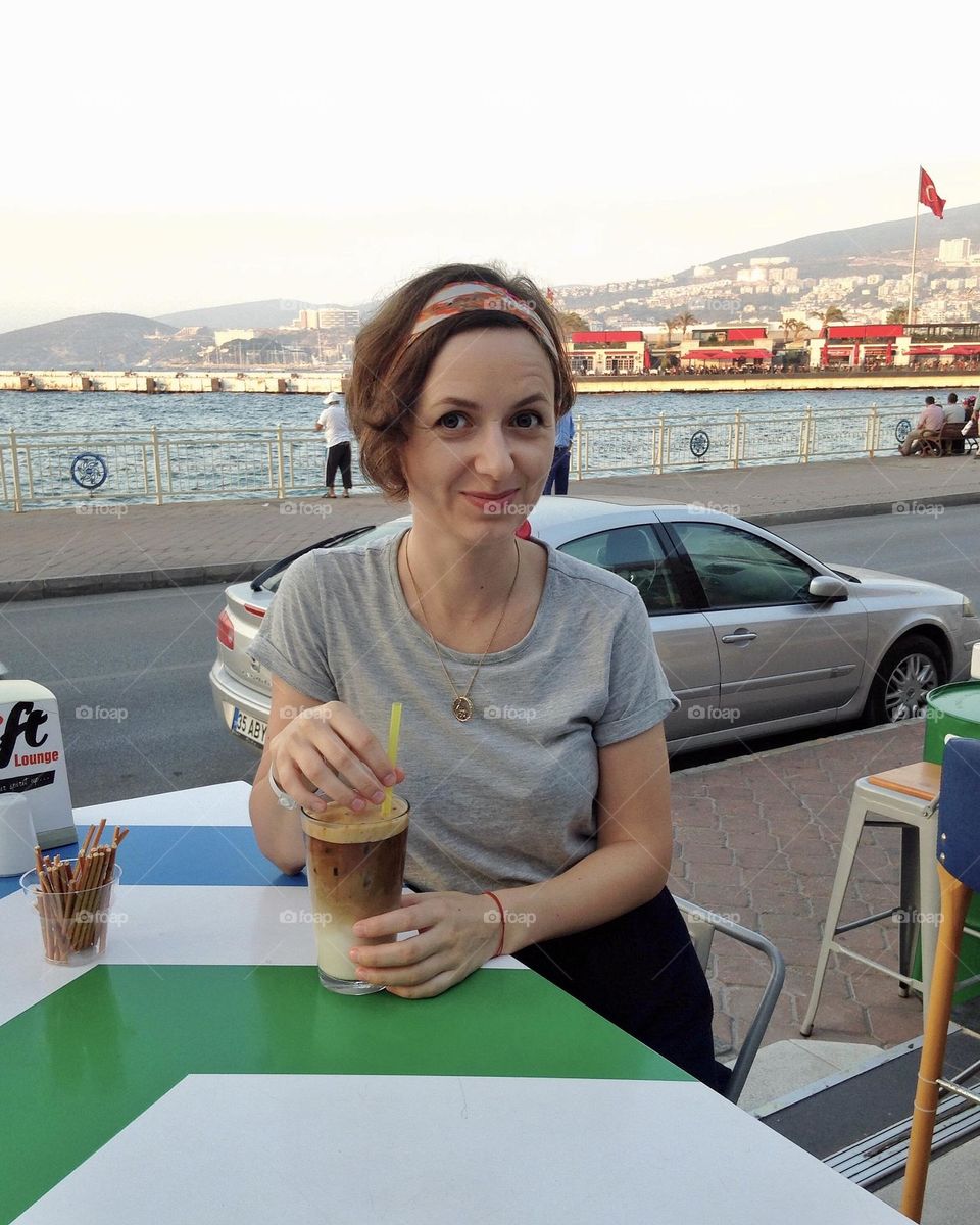 Portrait of a woman, sea restaurant, Turkey 