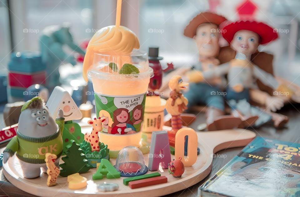 Lots of toys and drinks Reminiscing on Children's Day