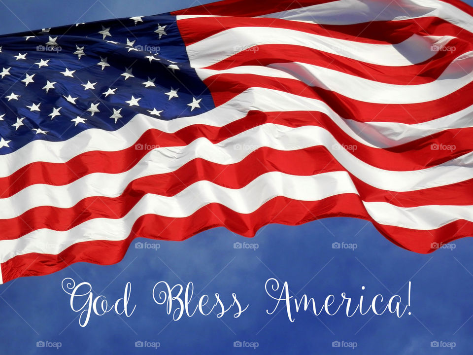 God Bless America with American Flag.