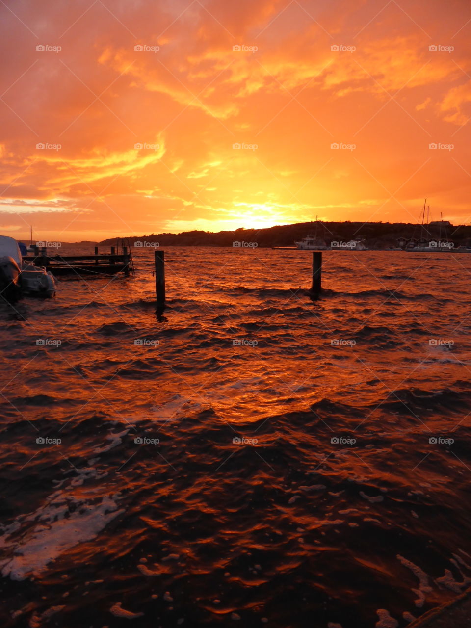 Stormy sea in sunset