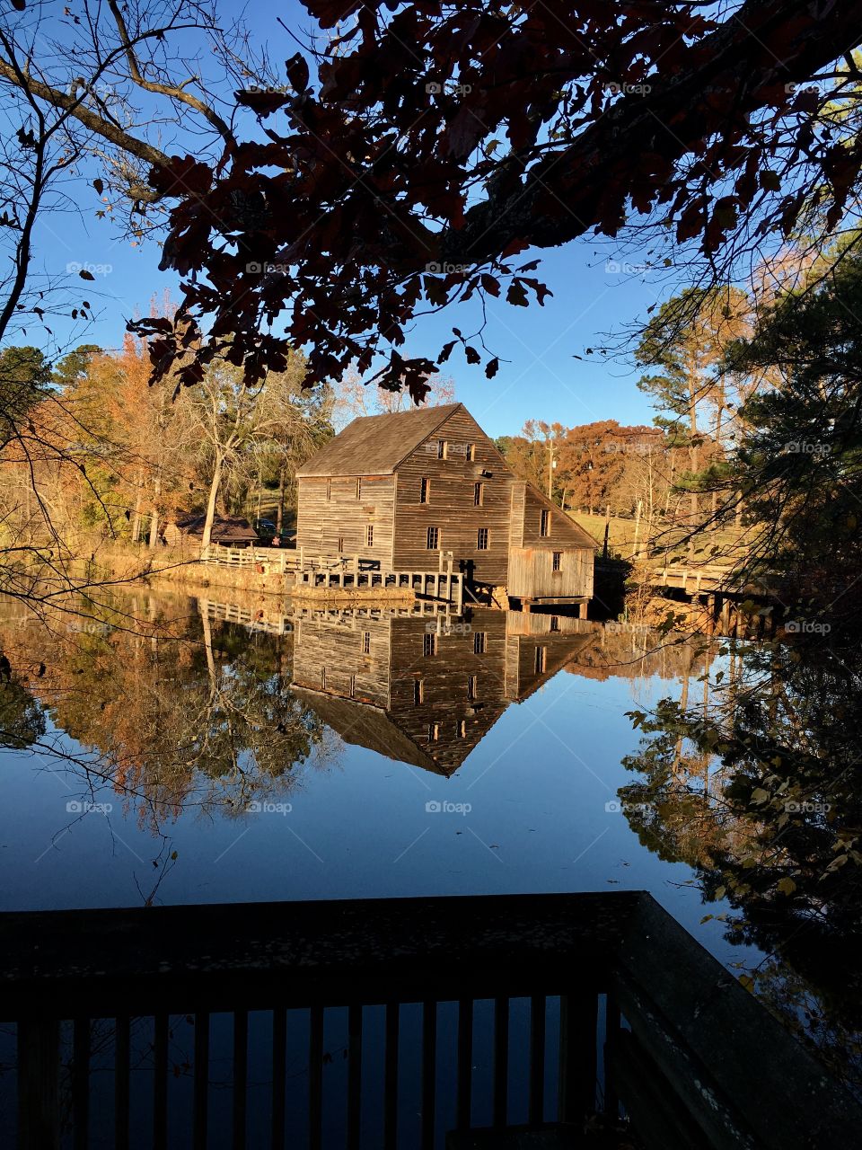 Historic Yates Mill, on the top side of the waterfall. 