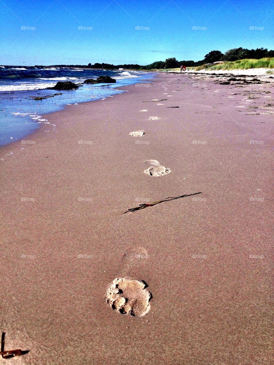 Foot steps on the beach