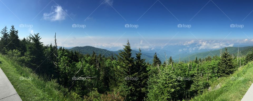Panoramic of the Smokeys. Took this from the parking lot at Clingmans Dome