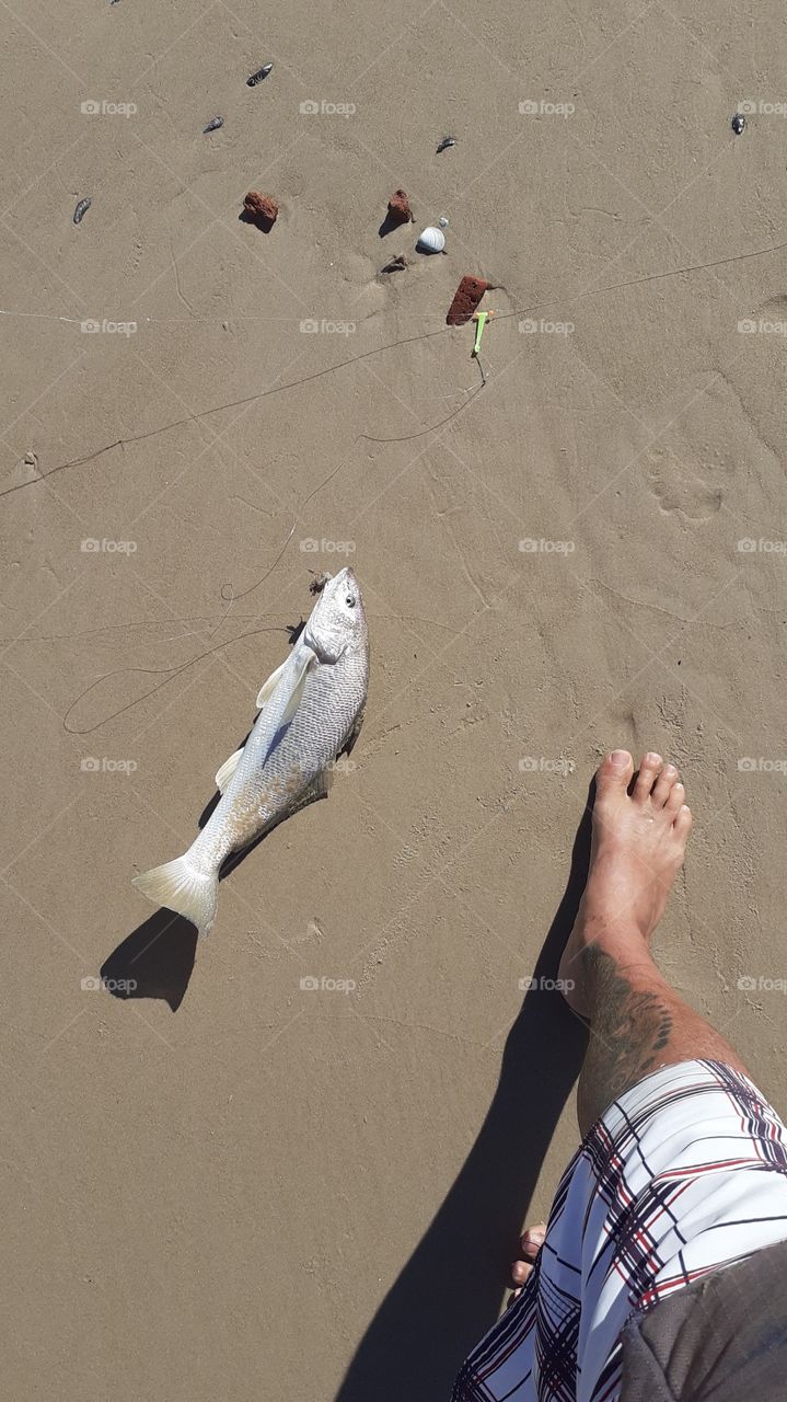 pescando en la playa