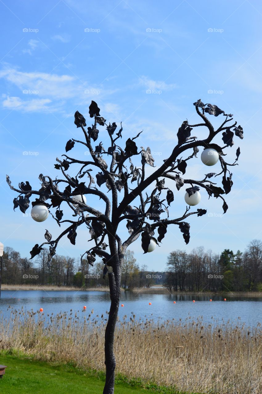 metal tree in restaurant