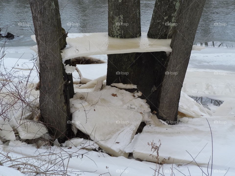 ice tables after river flooding followed by freezing temperatures
