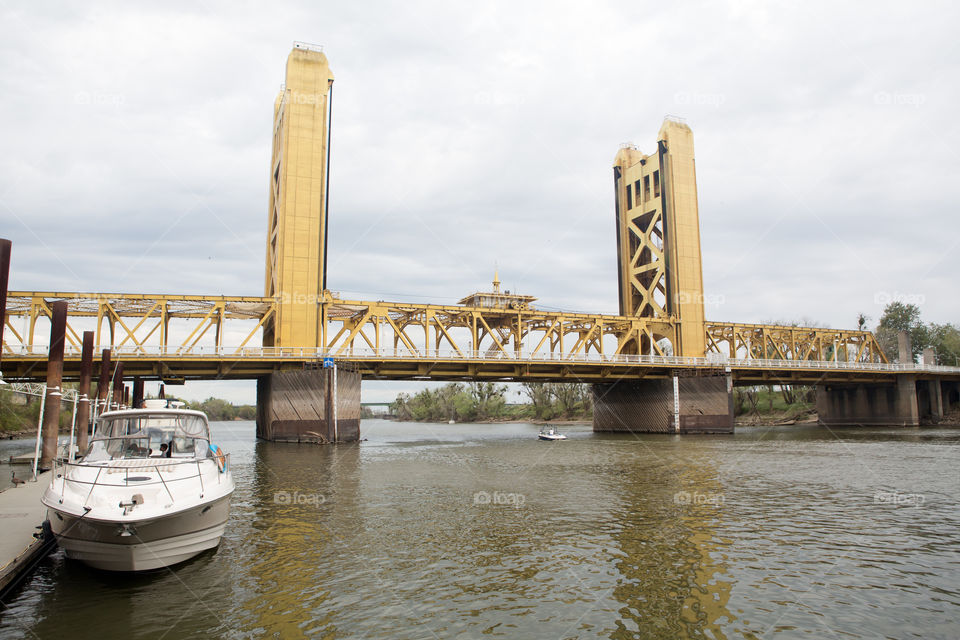 Tower bridge from old Sacramento view across river 