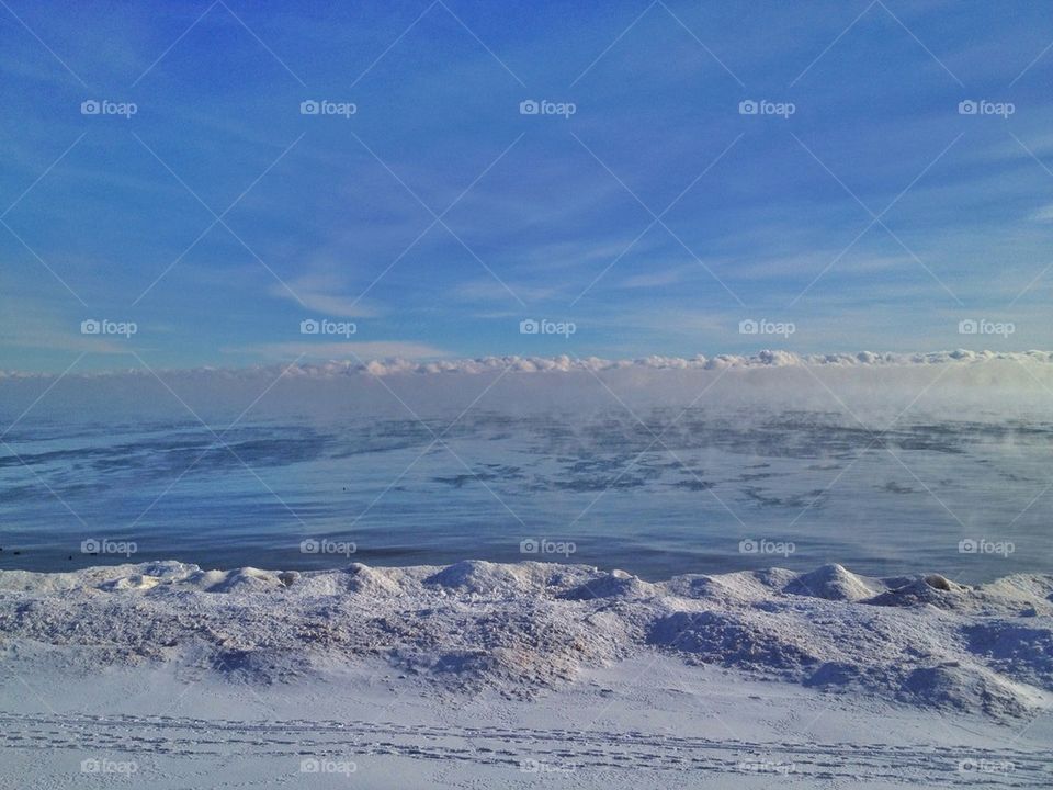 Steam rising off Lake Michigan