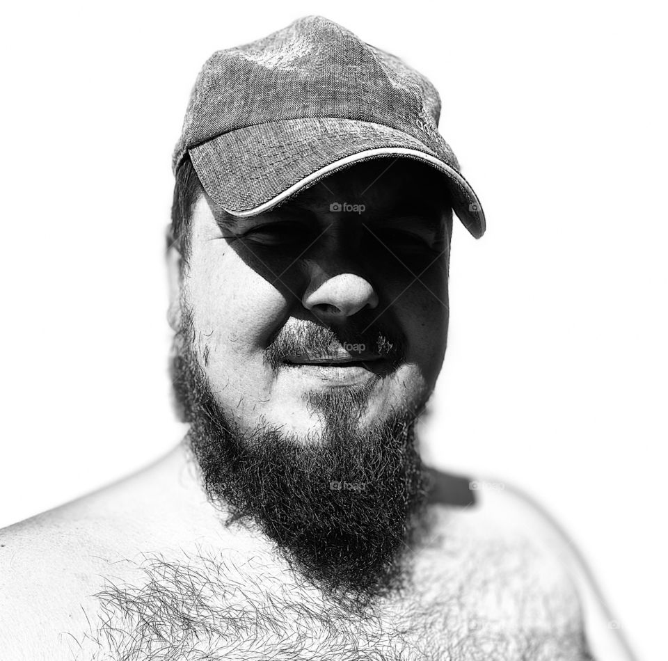 Nude beard man black and white portrait