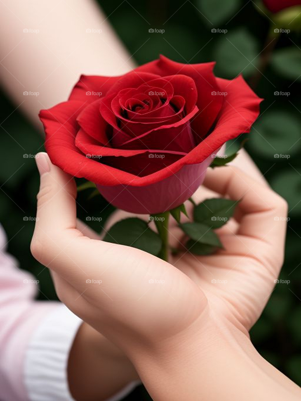 Beautiful red rose in hand