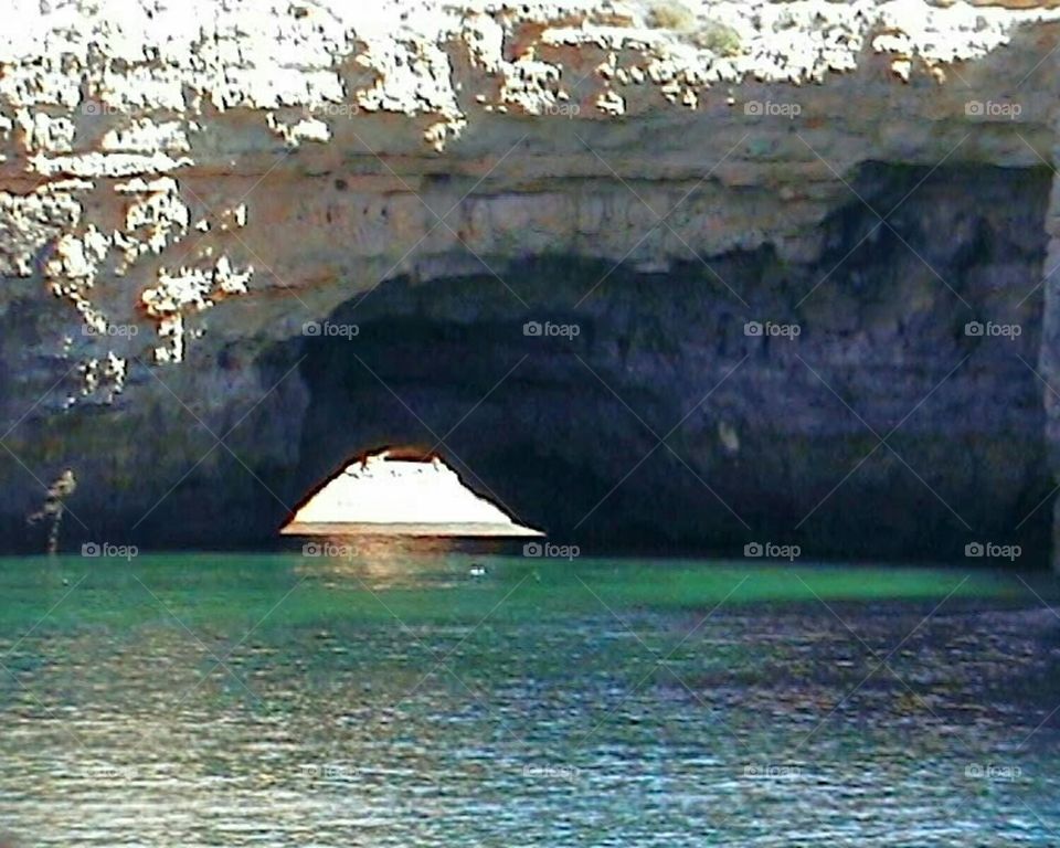 Secluded beach, from a boat, Algarve, Portugal
