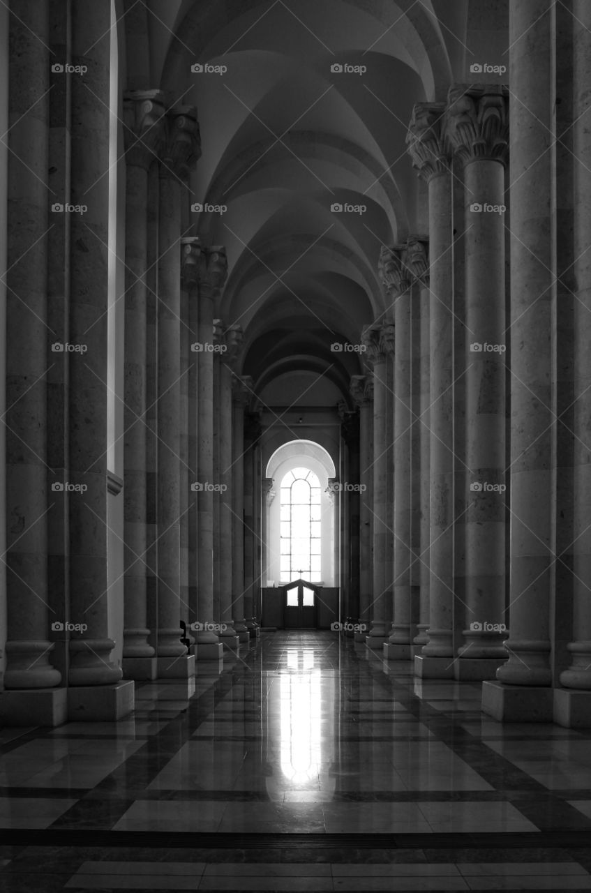 Bnw shot of Mother Teresa cathedral in Prishtina Kosovo