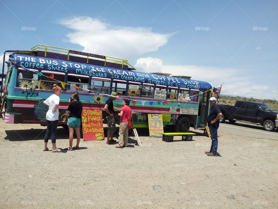 Traveling Coffee Shop Bus. Seen near Taos, New Mexico