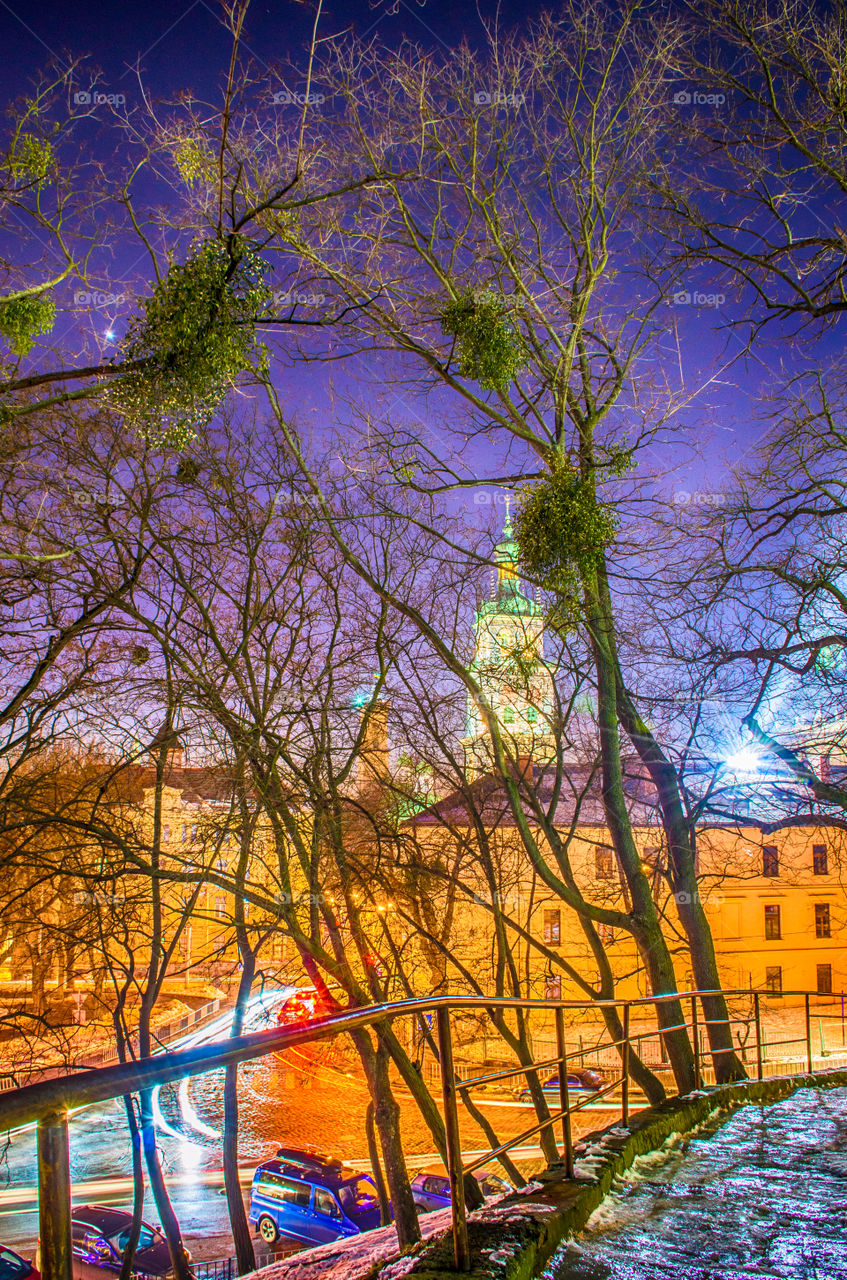 Lviv cityscape during the sunset