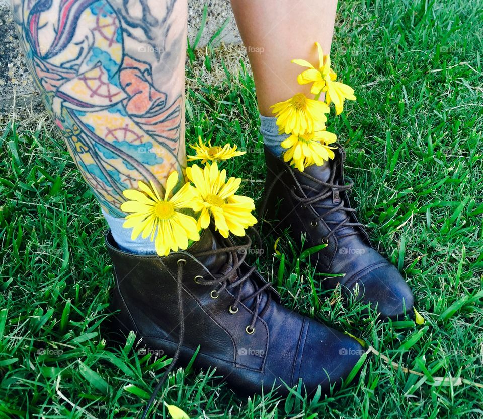 Flowers in boots