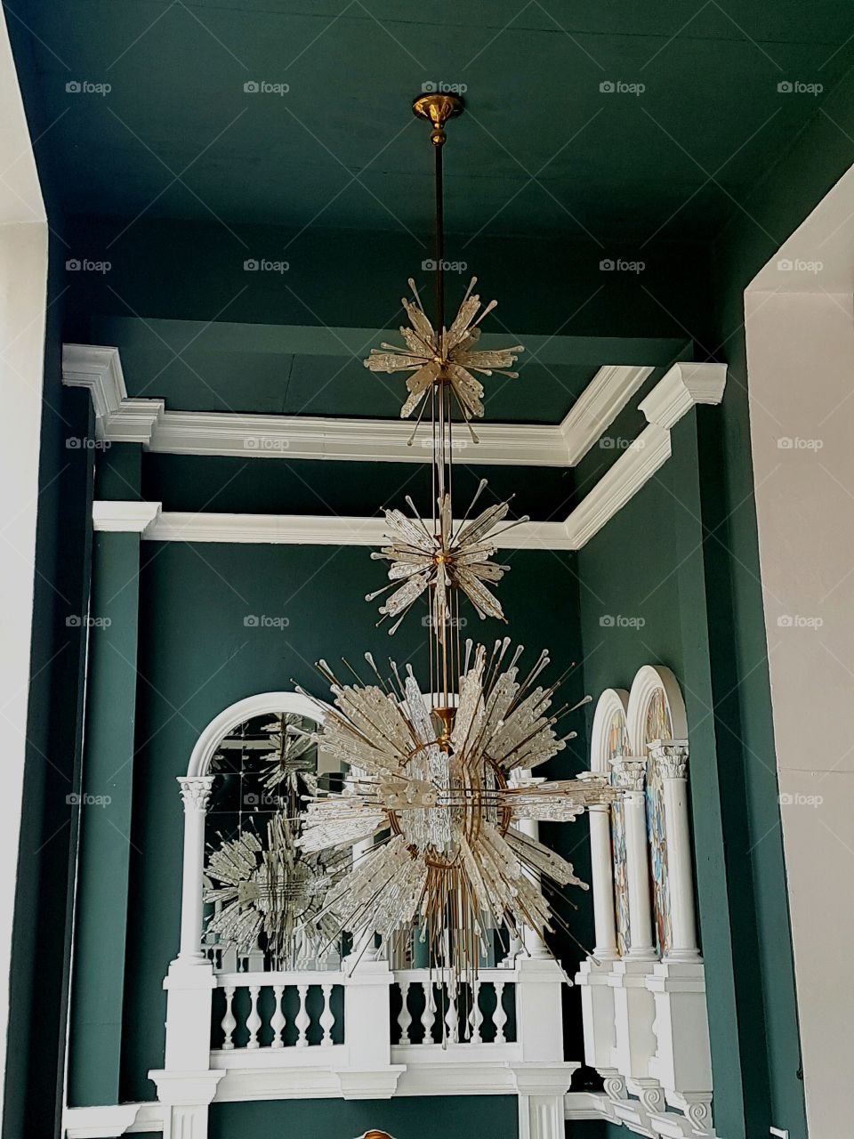 Crystal Chandelier white , green, gold indoors