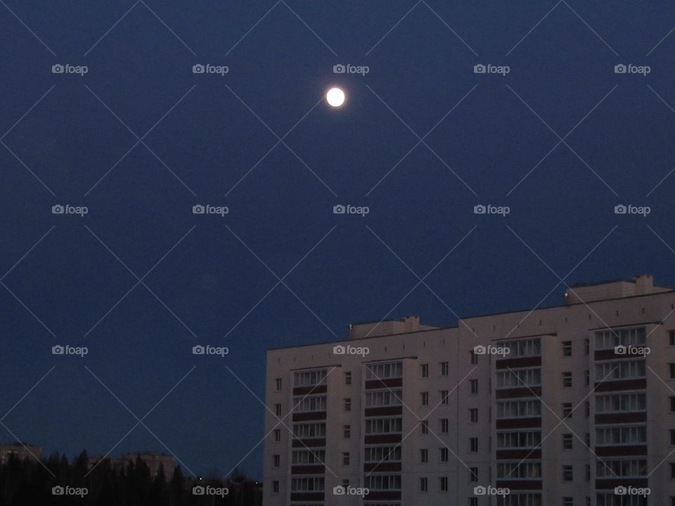 April full moon over the Urals in Russia