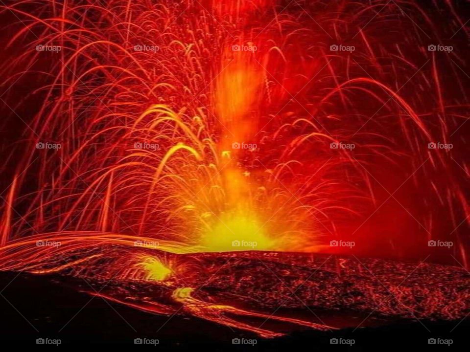 Beautiful old cumbre volcano background exploding in La Palma