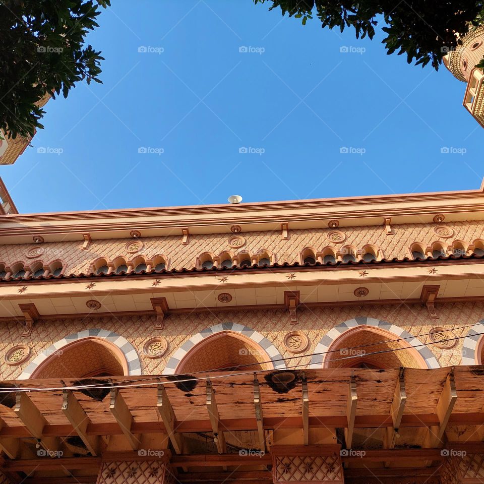 minaret with unique ornaments, seen from below
