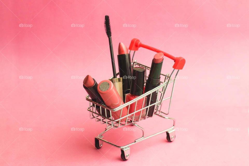 decorative cosmetics lies in the market cart