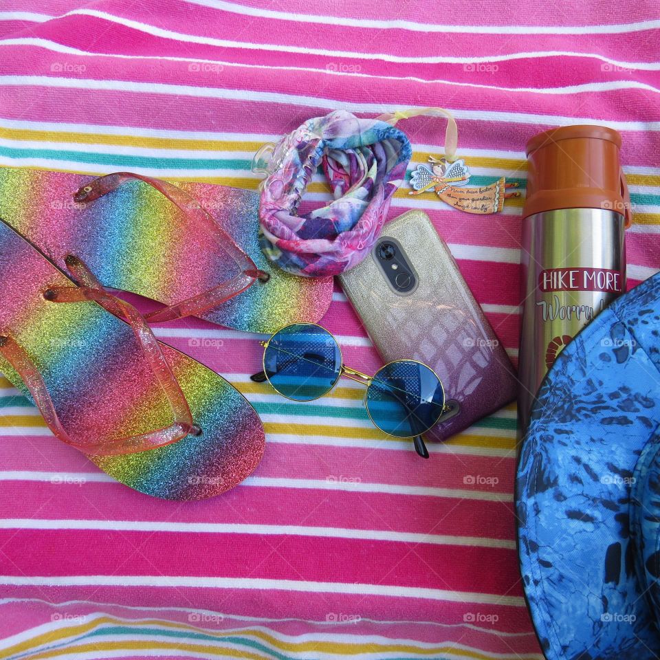 Flat lay of vacation items 